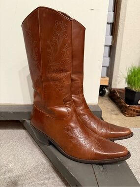 Matisse Brown Leather Topstitch Western Cowgirl Cowboy Pointed Toe Boots 7.5